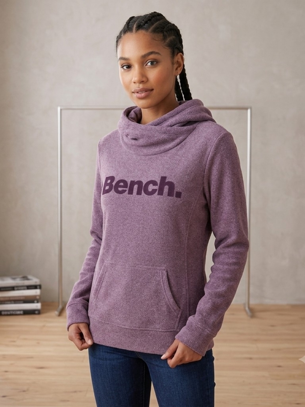 Bench Purple Cowl-Neck Pullover Hoodie